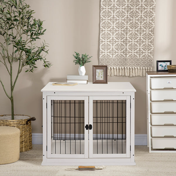 Wooden Dog Crate End Table Pet Puppy House Cage w/Metal Wire for Small Dog
