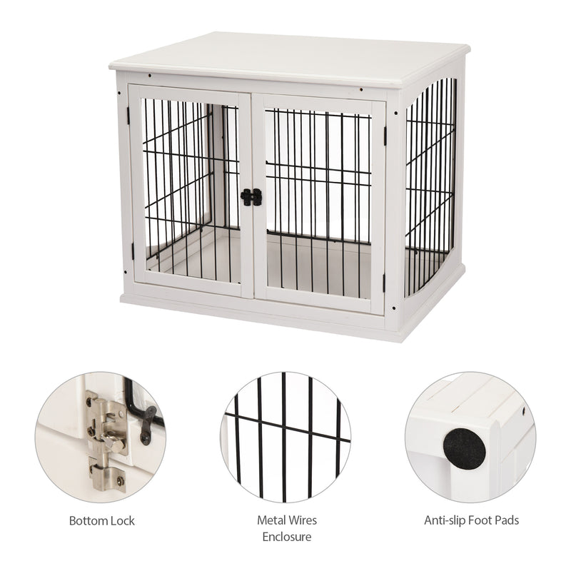 Wooden Dog Crate End Table Pet Puppy House Cage w/Metal Wire for Small Dog