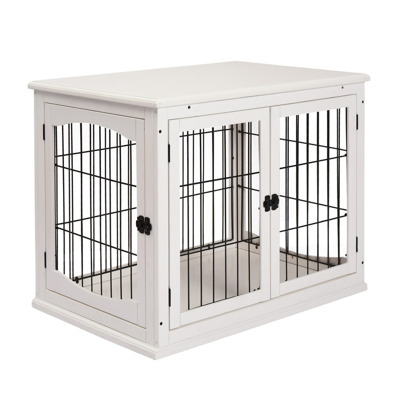 Wooden Dog Crate End Table Pet Puppy House Cage w/Metal Wire for Small Dog