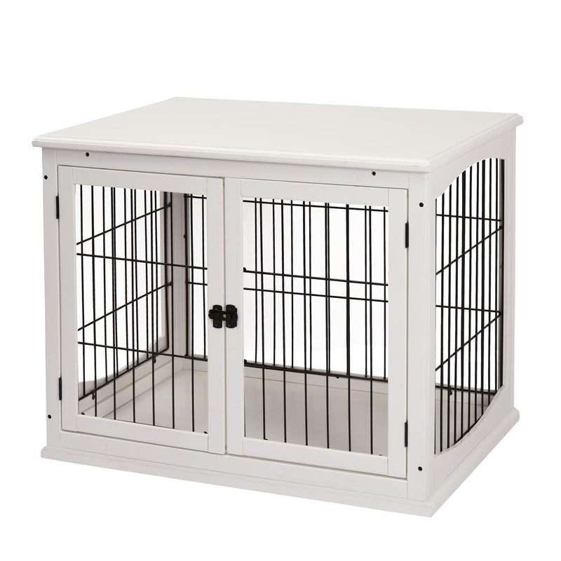 Wooden Dog Crate End Table Pet Puppy House Cage w/Metal Wire for Small Dog