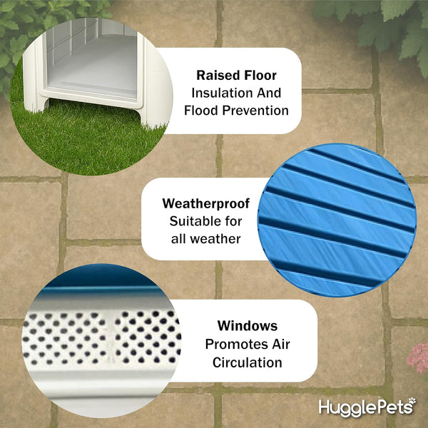 HugglePets Plastic Dog Kennel Weatherproof Pet House In & Outdoor Animal Shelter