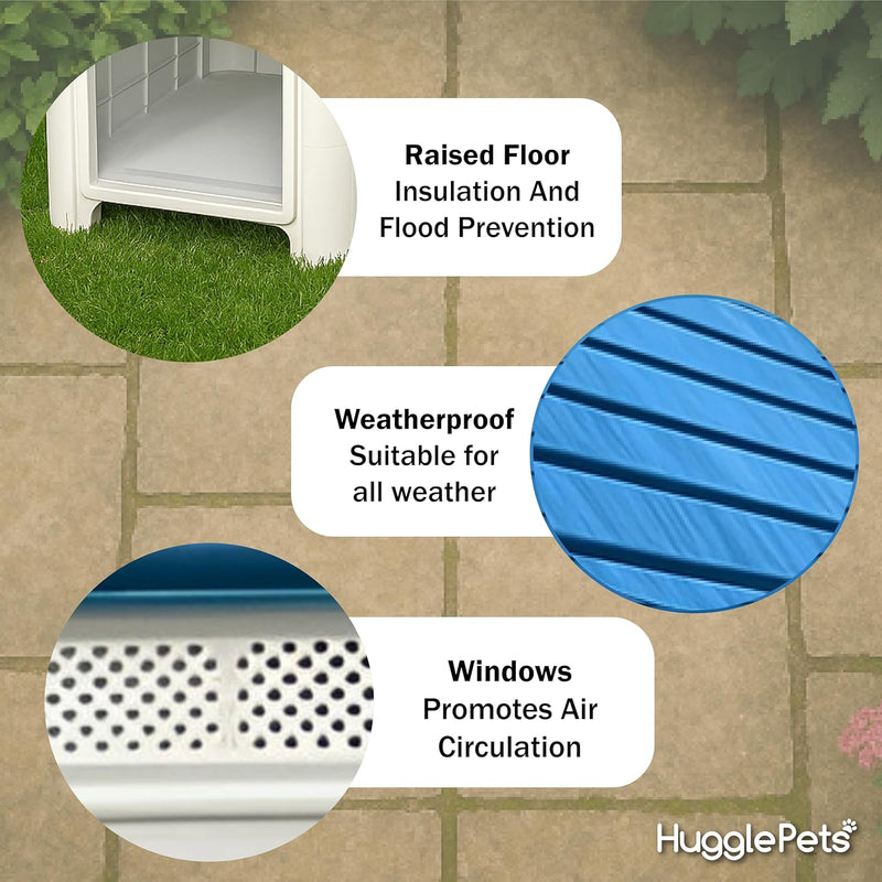 HugglePets Plastic Dog Kennel Weatherproof Pet House In & Outdoor Animal Shelter
