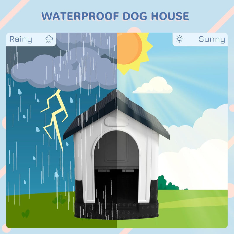 PawHut Dog Kennel for Outside, Plastic Dog House, WaterResistant Pet Shelter Miniature Dogs, 64.5 x 57 x 66cm - Grey