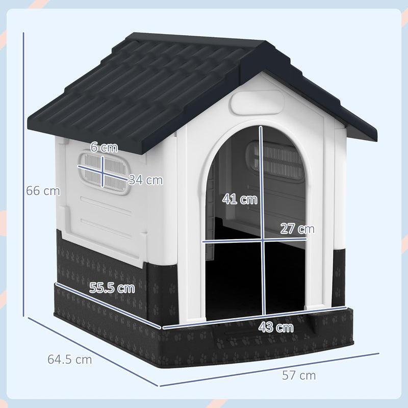PawHut Dog Kennel for Outside, Plastic Dog House, WaterResistant Pet Shelter Miniature Dogs, 64.5 x 57 x 66cm - Grey