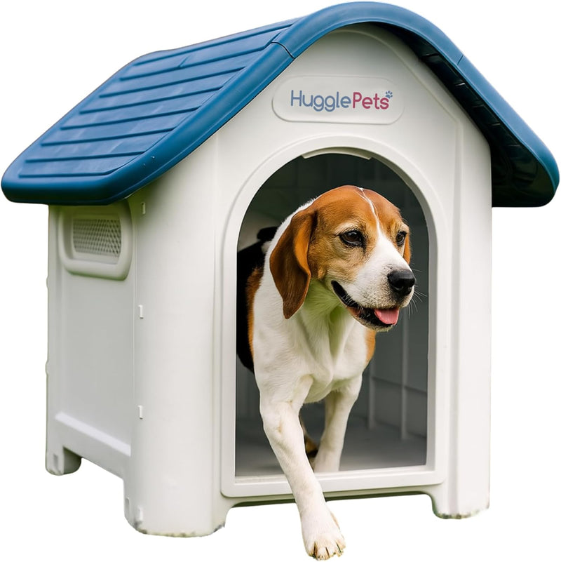 HugglePets Plastic Dog Kennel Weatherproof Pet House In & Outdoor Animal Shelter