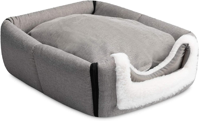 Hollypet Cat Bed Small Dog Bed, 2-in-1 Foldable Linen Pet Beds for Cats and Small Dogs, Cat Cave Indoor Outdoor, Grey