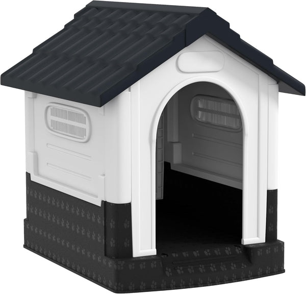 PawHut Dog Kennel for Outside, Plastic Dog House, WaterResistant Pet Shelter Miniature Dogs, 64.5 x 57 x 66cm - Grey