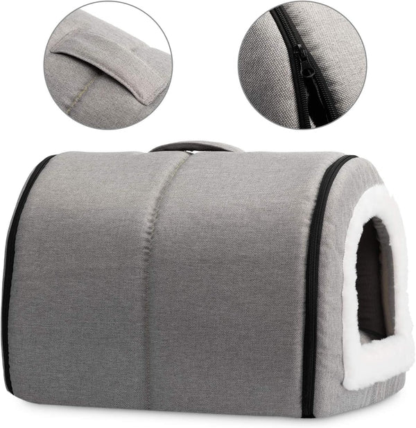 Hollypet Cat Bed Small Dog Bed, 2-in-1 Foldable Linen Pet Beds for Cats and Small Dogs, Cat Cave Indoor Outdoor, Grey