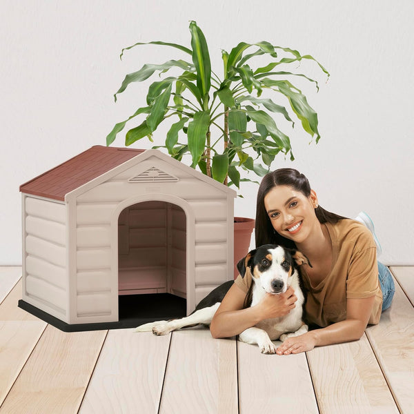 Garden Store Direct Dog Kennel House Shelter Weather & Water Resistant, Easy Assembly, with Two Sizes (Terracotta Roof, Small)