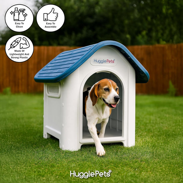 HugglePets Plastic Dog Kennel Weatherproof Pet House In & Outdoor Animal Shelter