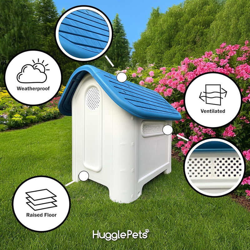 HugglePets Plastic Dog Kennel Weatherproof Pet House In & Outdoor Animal Shelter