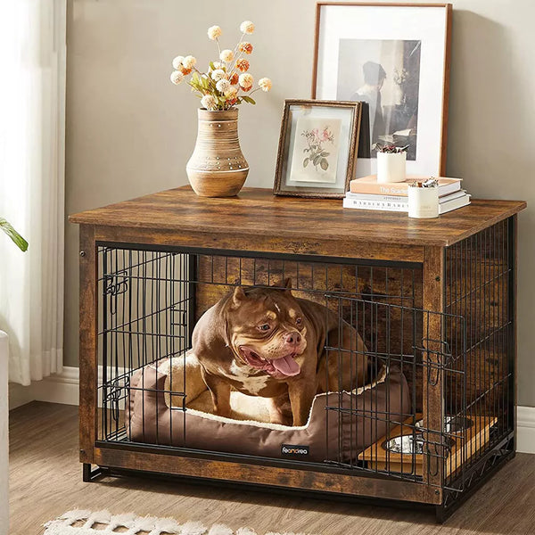 Chic Wooden Dog Crate Anti-Anxiety Pet Dog Kennel Cage Bed Furniture End Table