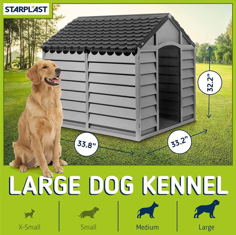 Garden Store Direct New Dog Kennel Shelter in Grey Tone, Two Styles Available (Large)