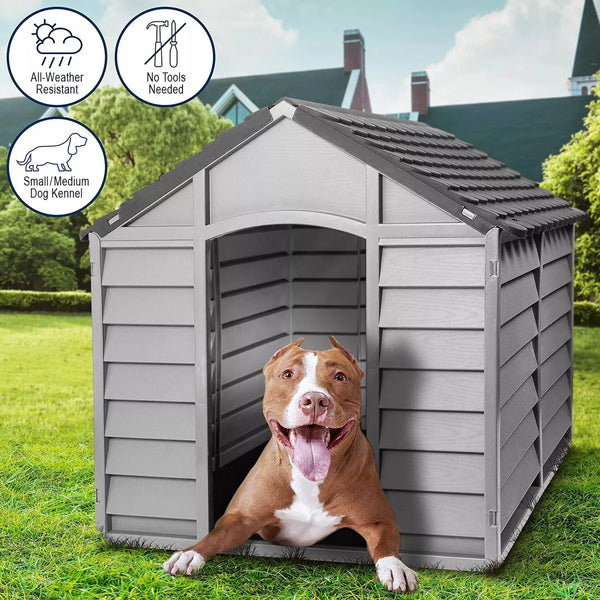 Garden Store Direct New Dog Kennel Shelters in Grey Tone, Two Styles Available (Small/Medium)