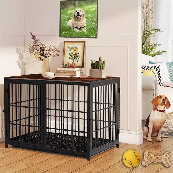 Heavy Thicken Tube Metal Dog Crate Table Enhanced Pet Cage Kennel Furniture Pan