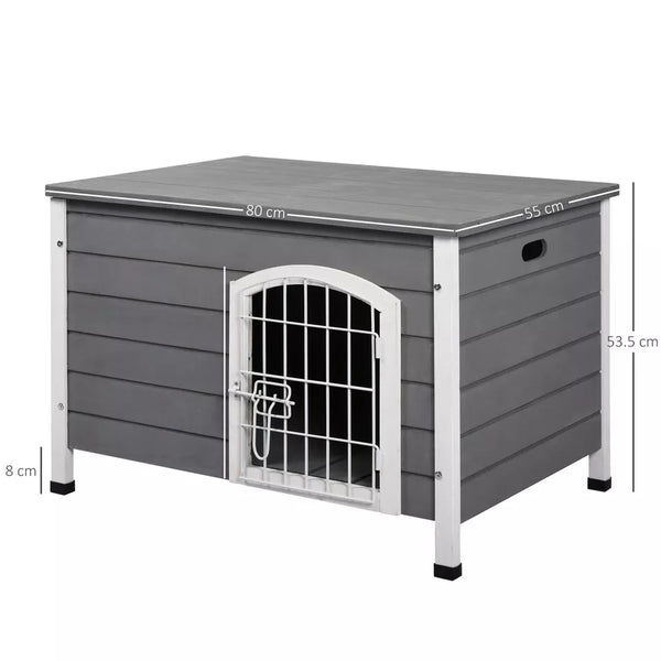 PawHut Wooden Dog House, Outdoor Dog Kennel w/ Removable Bottom, Grey