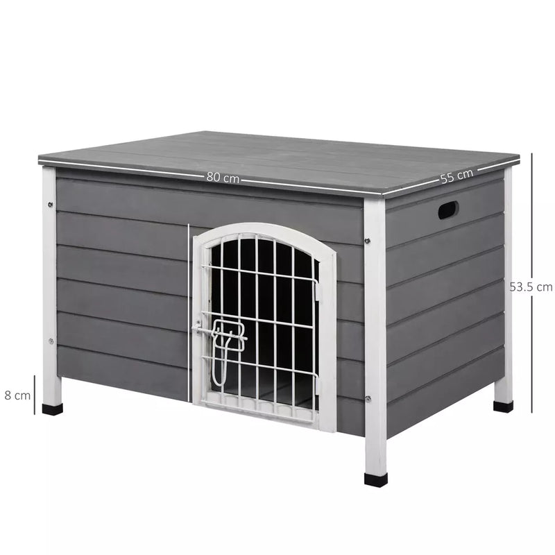 PawHut Wooden Dog House, Outdoor Dog Kennel w/ Removable Bottom, Grey
