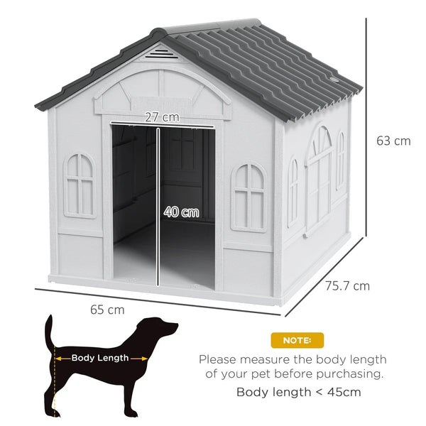 PawHut Weather-Resistant Dog House, Puppy Shelter for Medium Dogs - Grey