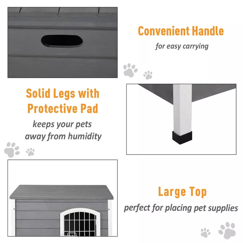 PawHut Wooden Dog House, Outdoor Dog Kennel w/ Removable Bottom, Grey