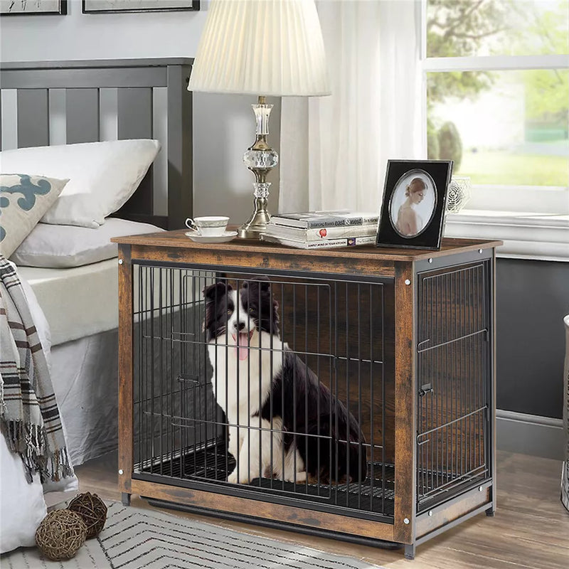 Chic Wooden Dog Crate Anti-Anxiety Pet Dog Kennel Cage Bed Furniture End Table