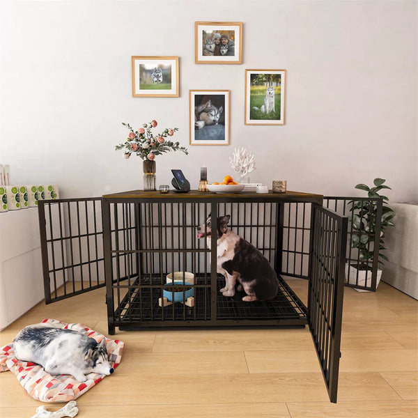 Heavy Thicken Tube Metal Dog Crate Table Enhanced Pet Cage Kennel Furniture Pan