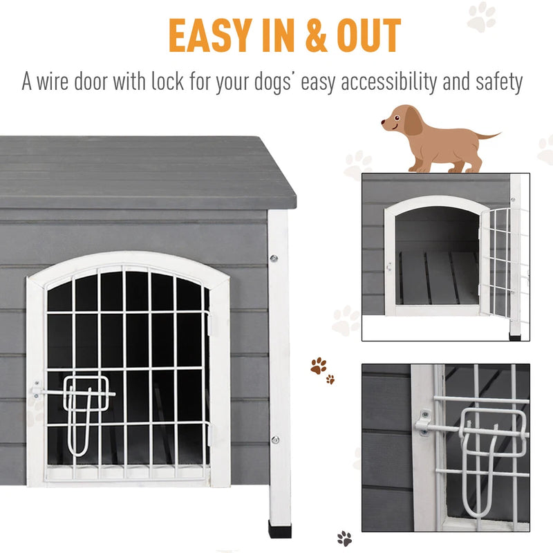 PawHut Wooden Dog House, Outdoor Dog Kennel w/ Removable Bottom, Grey