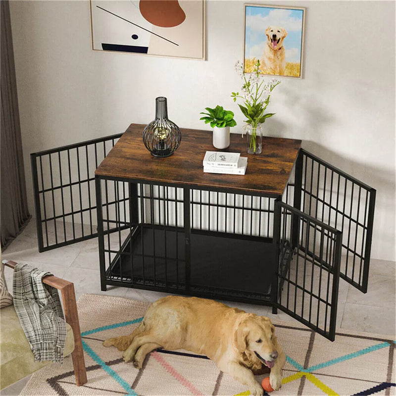 Heavy Thicken Tube Metal Dog Crate Table Enhanced Pet Cage Kennel Furniture Pan