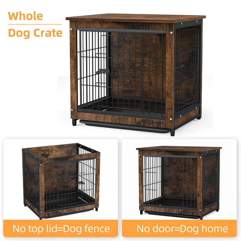 Chic Wooden Dog Crate Anti-Anxiety Pet Dog Kennel Cage Bed Furniture End Table