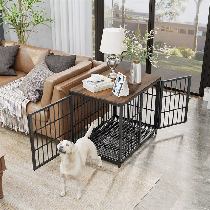 Heavy Thicken Tube Metal Dog Crate Table Enhanced Pet Cage Kennel Furniture Pan