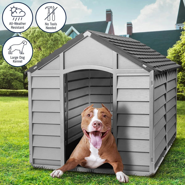 Garden Store Direct New Dog Kennel Shelter in Grey Tone, Two Styles Available (Large)