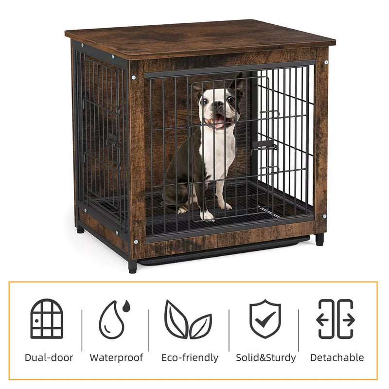 Chic Wooden Dog Crate Anti-Anxiety Pet Dog Kennel Cage Bed Furniture End Table