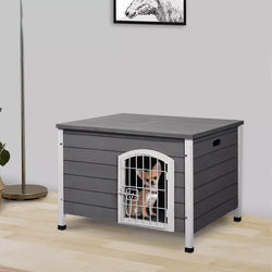 PawHut Wooden Dog House, Outdoor Dog Kennel w/ Removable Bottom, Grey