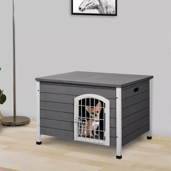 PawHut Wooden Dog House, Outdoor Dog Kennel w/ Removable Bottom, Grey