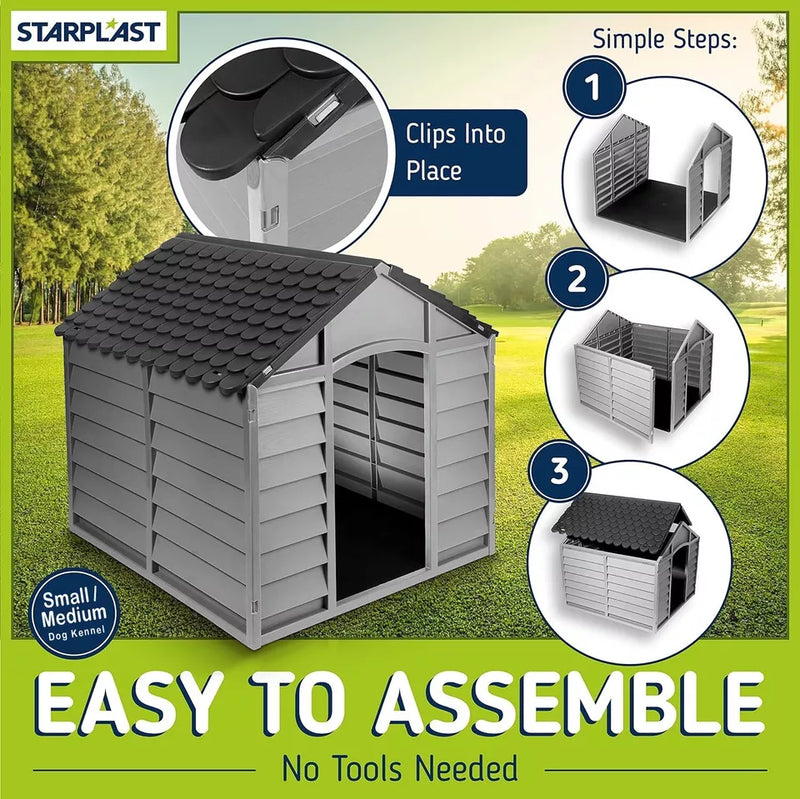 Garden Store Direct New Dog Kennel Shelters in Grey Tone, Two Styles Available (Small/Medium)
