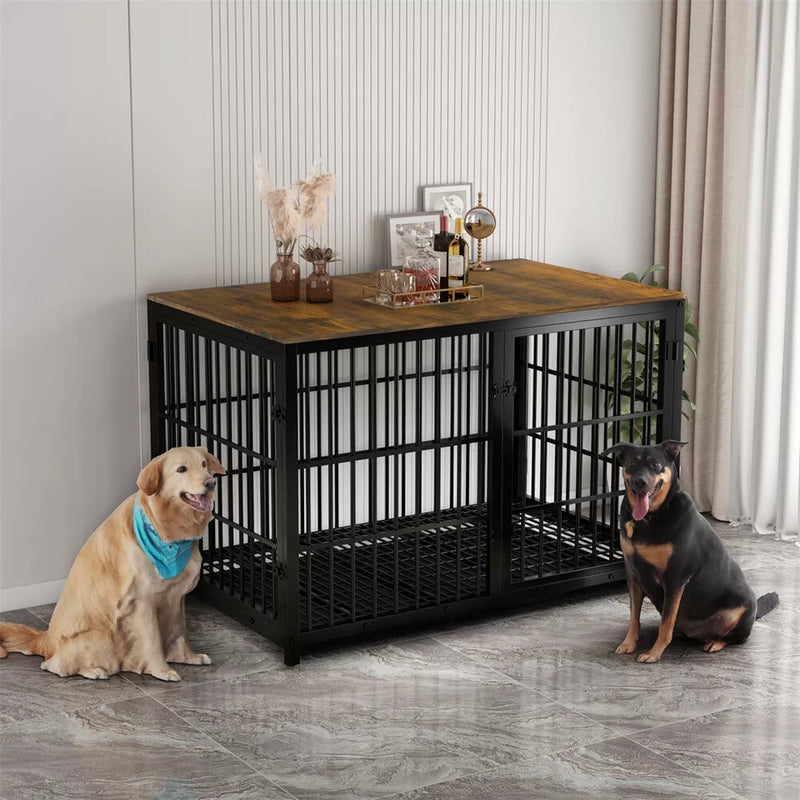 Heavy Thicken Tube Metal Dog Crate Table Enhanced Pet Cage Kennel Furniture Pan